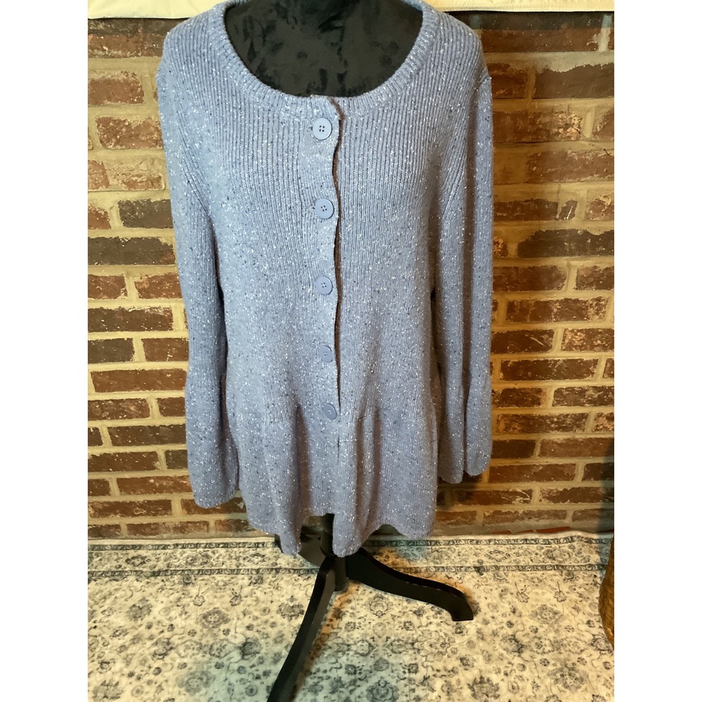 Coldwater Creek Blue Heathered Knit Sparkle Button Front Cardigan Sweater XL NWT